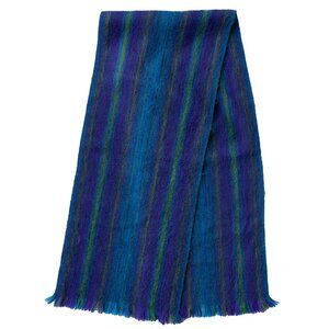 Arola Hand Woven Wool Scarf Vintage 70s hand Made Teal Pirkko Maki Wide Scarf